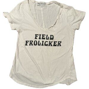 wildfox field frolicker white black spell out v neck t shirt Sz Small Preppy y2k